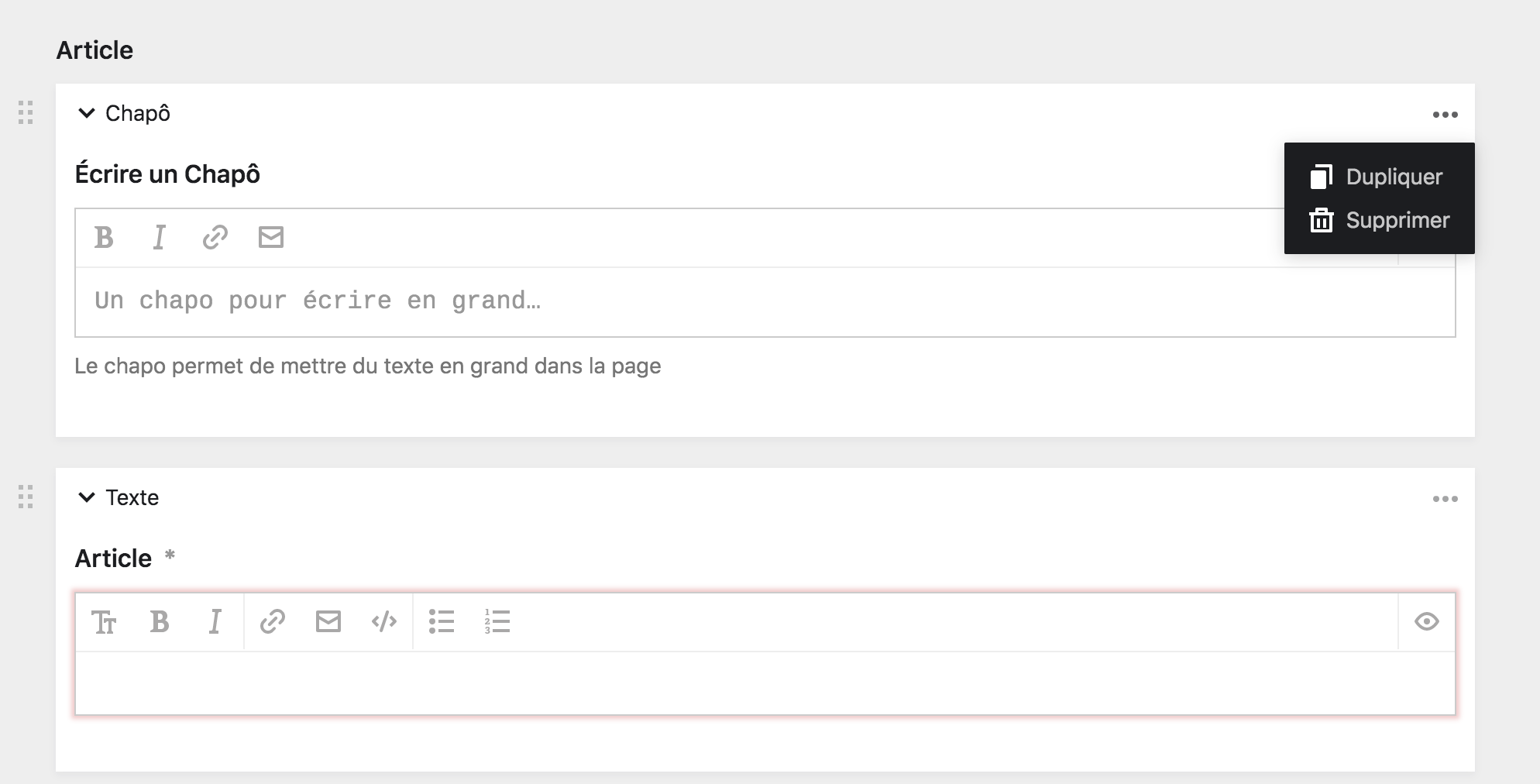L&rsquo;éditeur de bloc vide