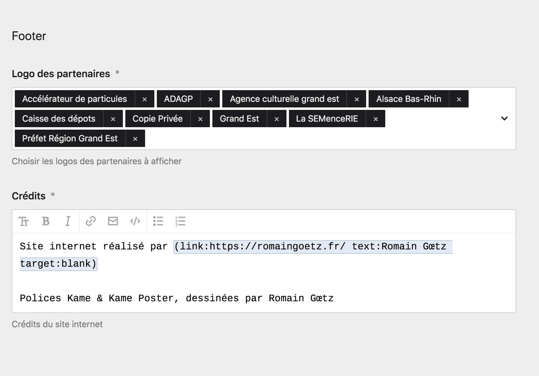 Le footer dans le panel