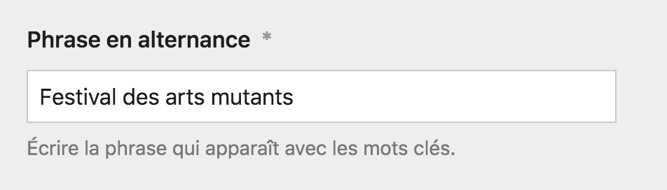 Champ de texte de la phrase en alternance